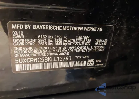 2019 BMW X5 xDrive40I z USA, uszkodzony, nr VIN 5UXCR6C58KLL13780